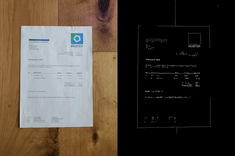 Canny edge detection after increasing Gaussian Blur loses document’s edge on the right side