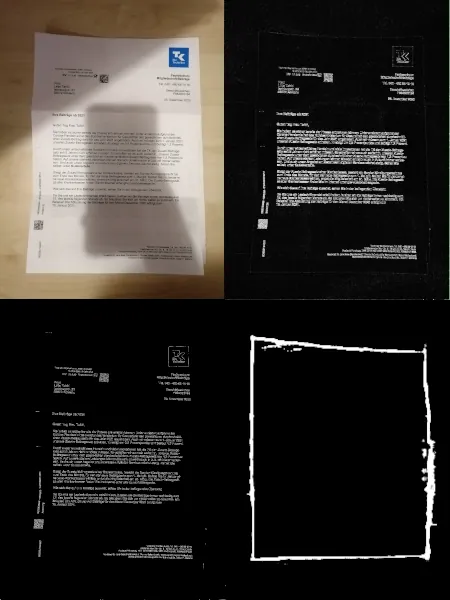 Edge Detection Algorithms Comparison (top left input image, top right Sobel edge detection, bottom left Canny edge detection, bottom right TensorFlow edge detection)