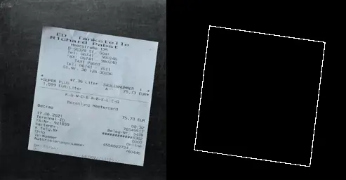Example of receipt on the left and corresponding TensorFlow Edge Detection Ground Truth on the right side